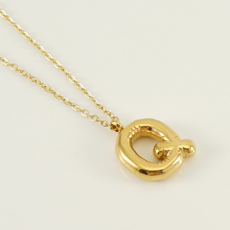 Or / Collier avec pendentif pour femme en acier inoxydable plaqué or 18 carats avec lettre Q, série simple, 1 pièce Image17